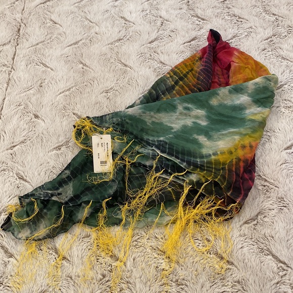 Elizabeth Gillett Riley Cotton Multi Colored Scarf with Yellow Tassels - Picture 9 of 13